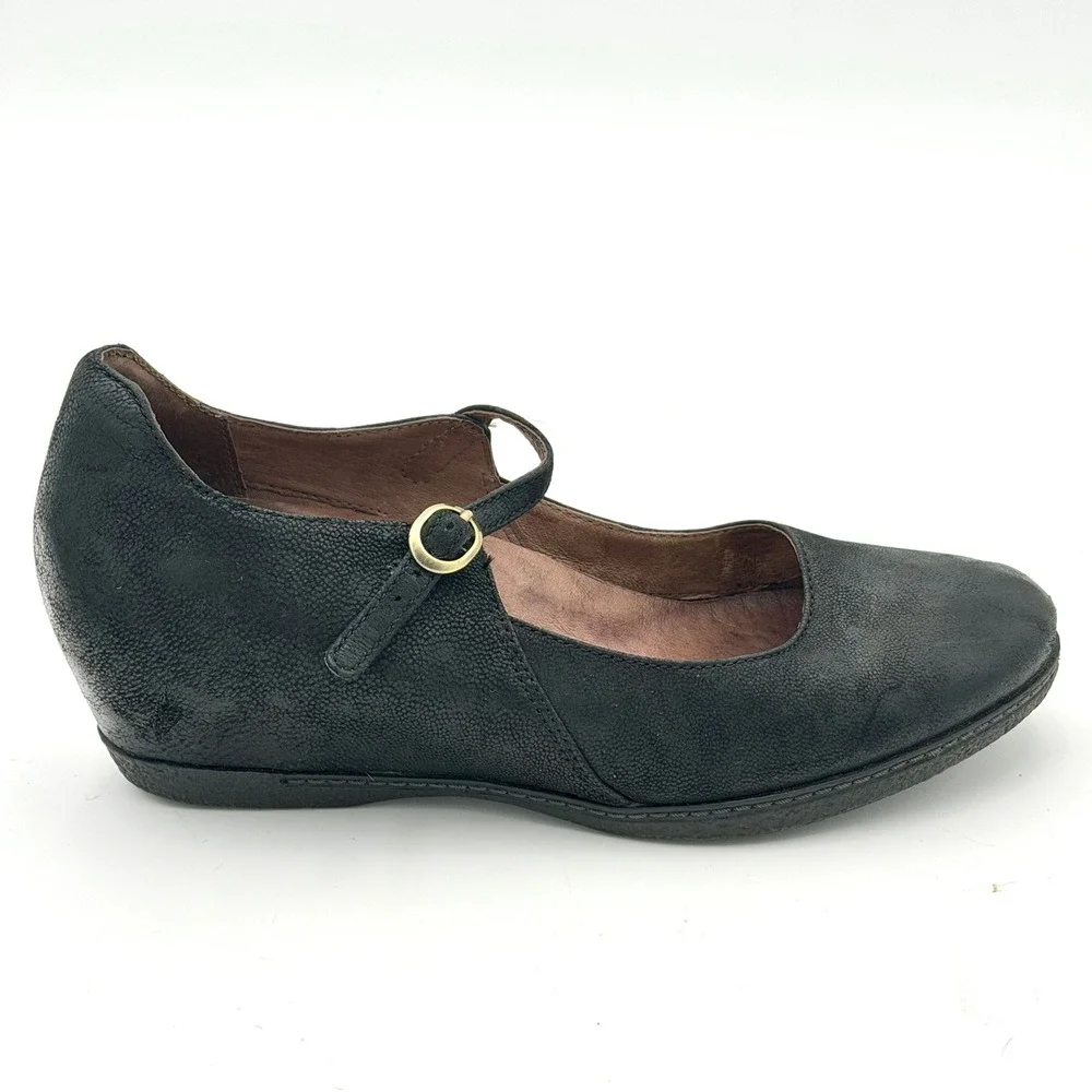 Dansko Black Pebbled Leather Mary Jane Wedge Shoes EU 38 Womens 7.5 Comfort Pump